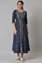 W for Woman Navy Bue Mock Layered Kimono Jumpsuit | Grocsy