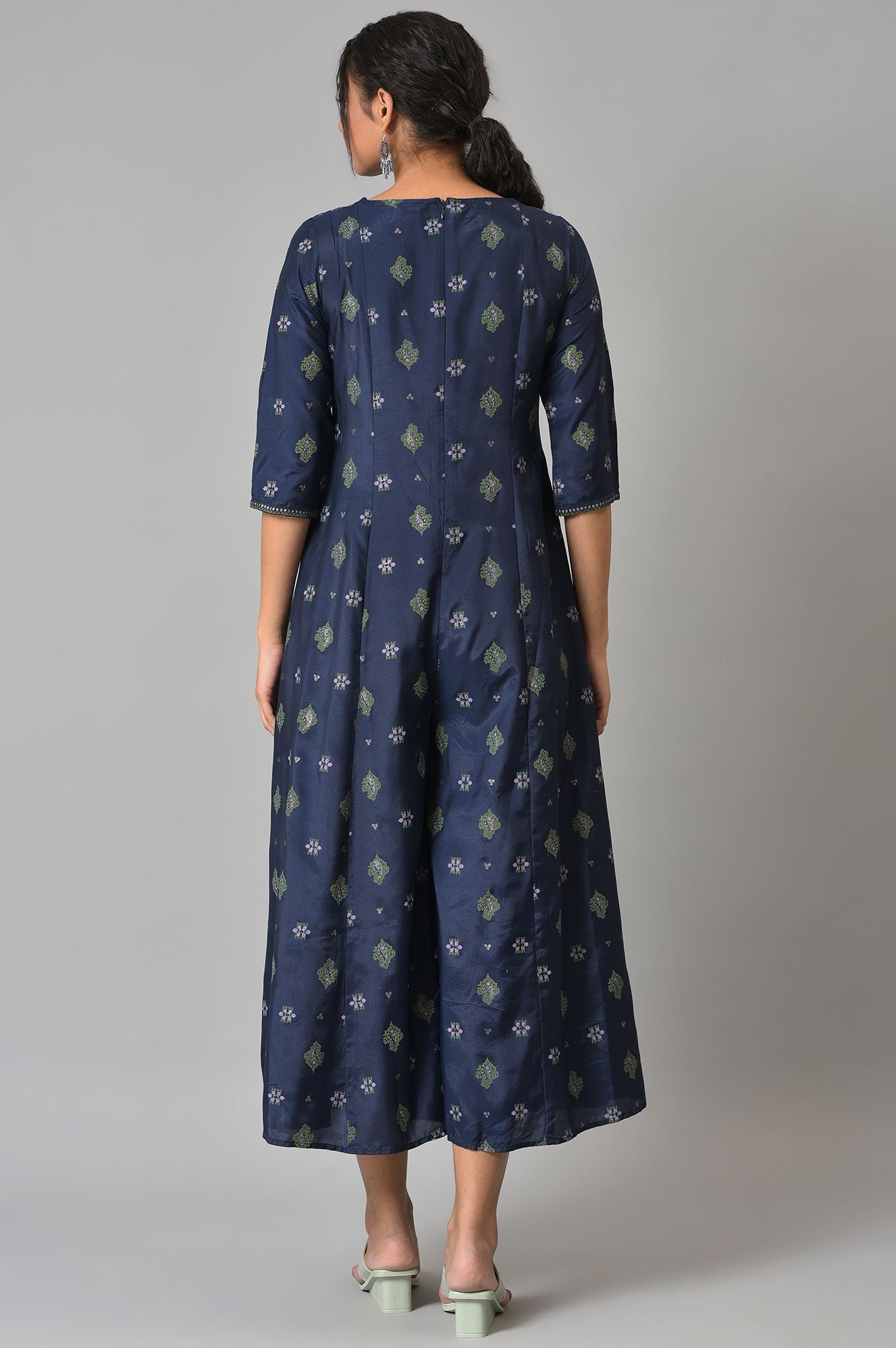 W for Woman Navy Bue Mock Layered Kimono Jumpsuit | Grocsy