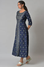 W for Woman Navy Bue Mock Layered Kimono Jumpsuit | Grocsy