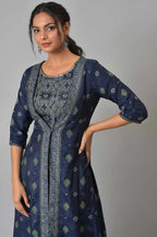 W for Woman Navy Bue Mock Layered Kimono Jumpsuit | Grocsy