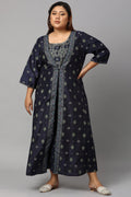 W for Woman Navy Bue Mock Layered Kimono Plus Size Jumpsuit | Grocsy