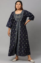W for Woman Navy Bue Mock Layered Kimono Plus Size Jumpsuit | Grocsy