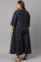 W for Woman Navy Bue Mock Layered Kimono Plus Size Jumpsuit | Grocsy
