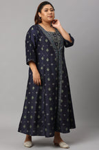 W for Woman Navy Bue Mock Layered Kimono Plus Size Jumpsuit | Grocsy