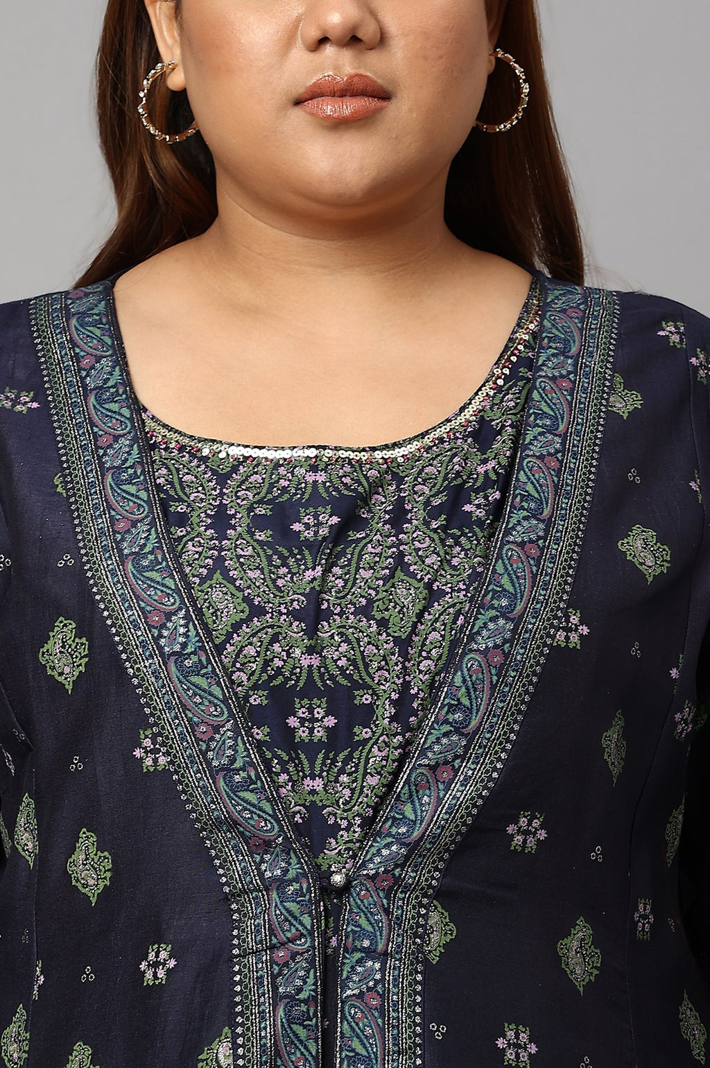 W for Woman Navy Bue Mock Layered Kimono Plus Size Jumpsuit | Grocsy