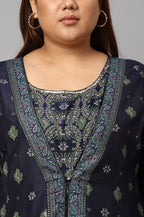 W for Woman Navy Bue Mock Layered Kimono Plus Size Jumpsuit | Grocsy