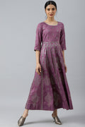 W for Woman Purple Panelled Kalidar Ethnic Dress With Sequin | Grocsy