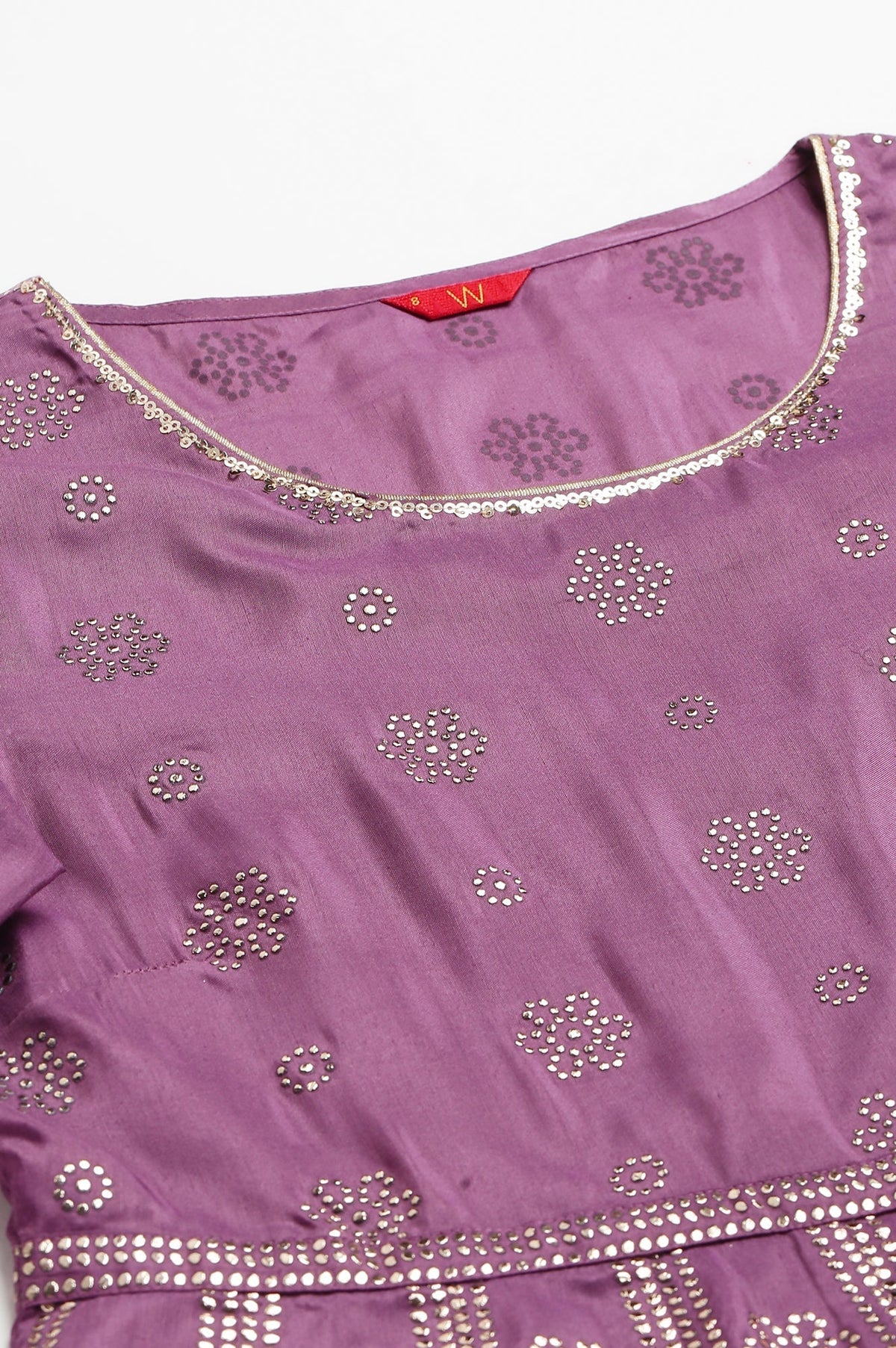 W for Woman Purple Panelled Kalidar Ethnic Dress With Sequin | Grocsy