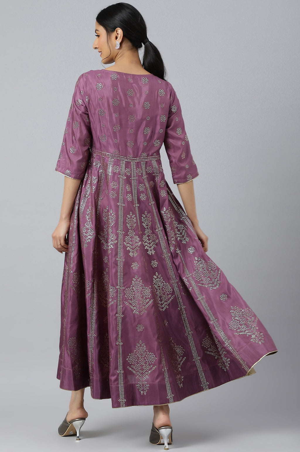 W for Woman Purple Panelled Kalidar Ethnic Dress With Sequin | Grocsy