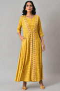 W for Woman Yellow Glitter Printed Mock Layered Embellished Jumpsuit | Grocsy