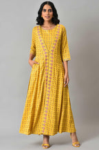 W for Woman Yellow Glitter Printed Mock Layered Embellished Jumpsuit | Grocsy