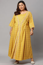 W for Woman Yellow Glitter Printed Mock Layered Embellished Plus Size Kimono Jumpsuit | Grocsy