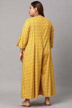 W for Woman Yellow Glitter Printed Mock Layered Embellished Plus Size Kimono Jumpsuit | Grocsy