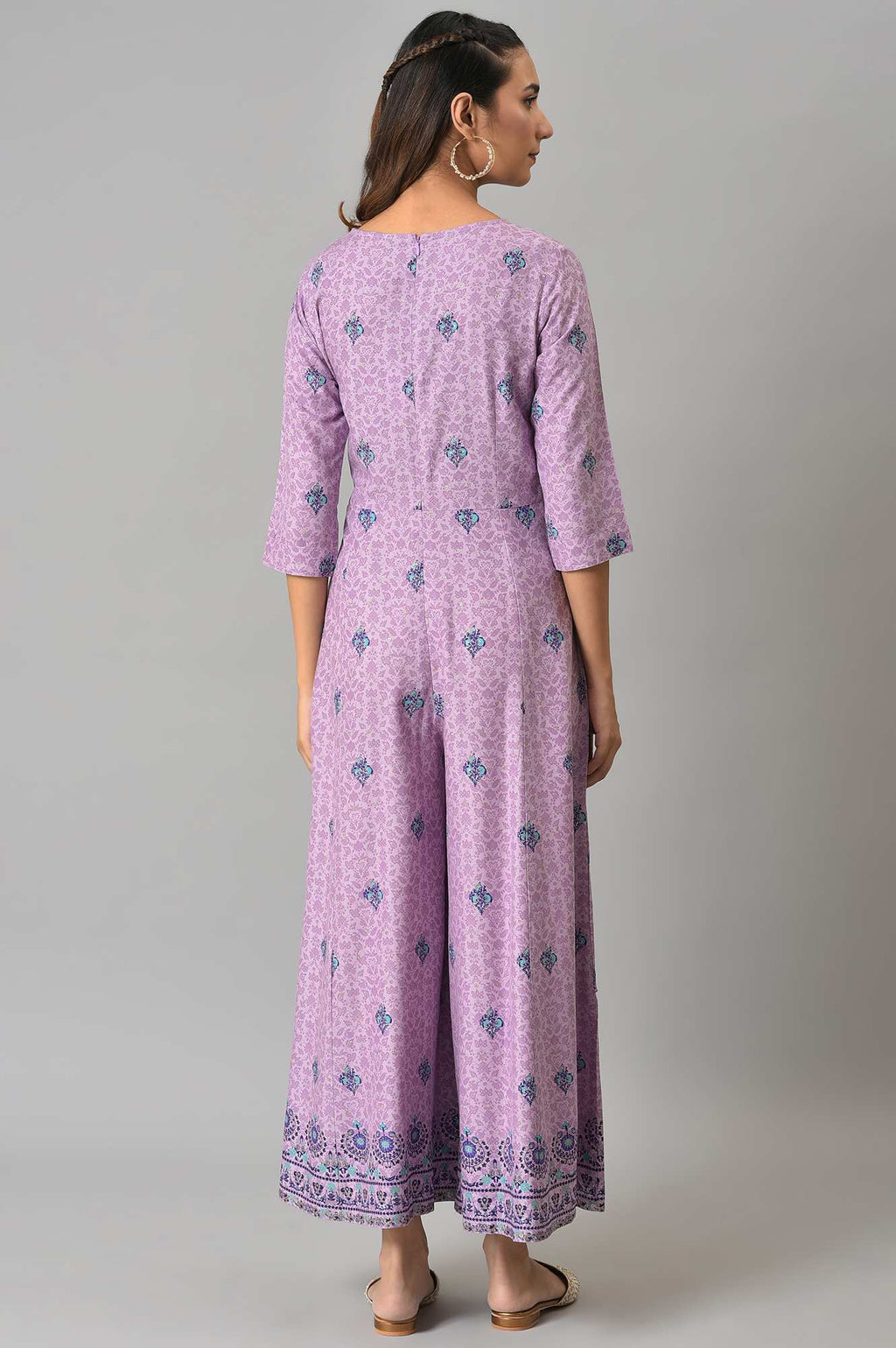W for Woman Purple Printed Angrakha Jumpsuit | Grocsy