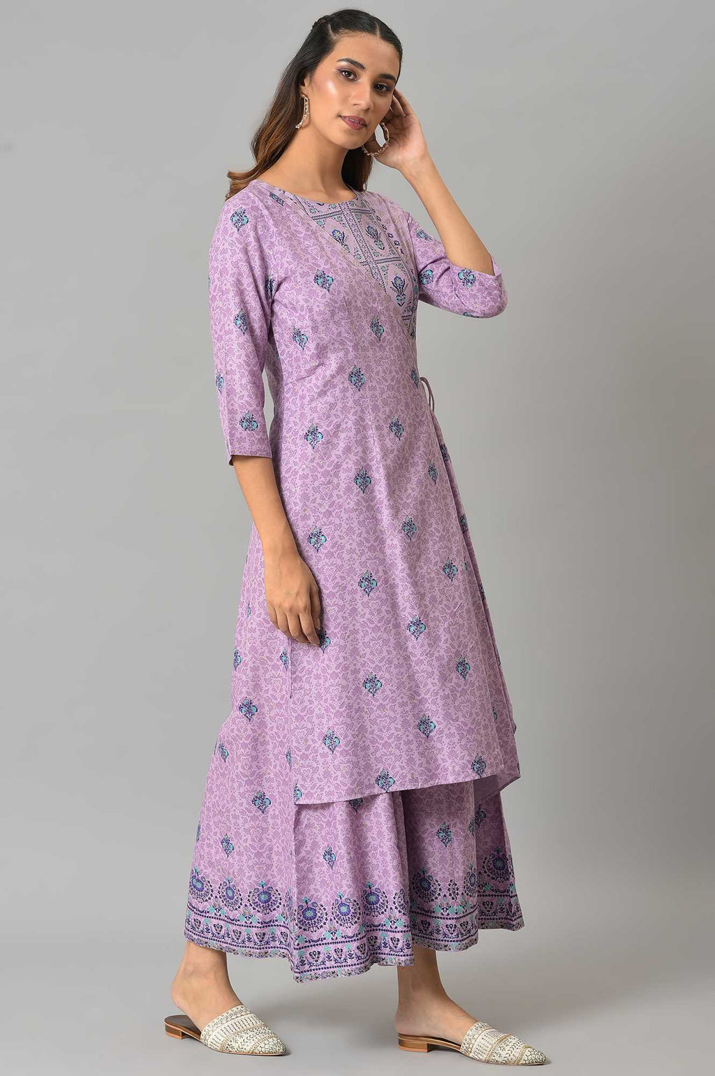 W for Woman Purple Printed Angrakha Jumpsuit | Grocsy