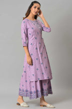 W for Woman Purple Printed Angrakha Jumpsuit | Grocsy