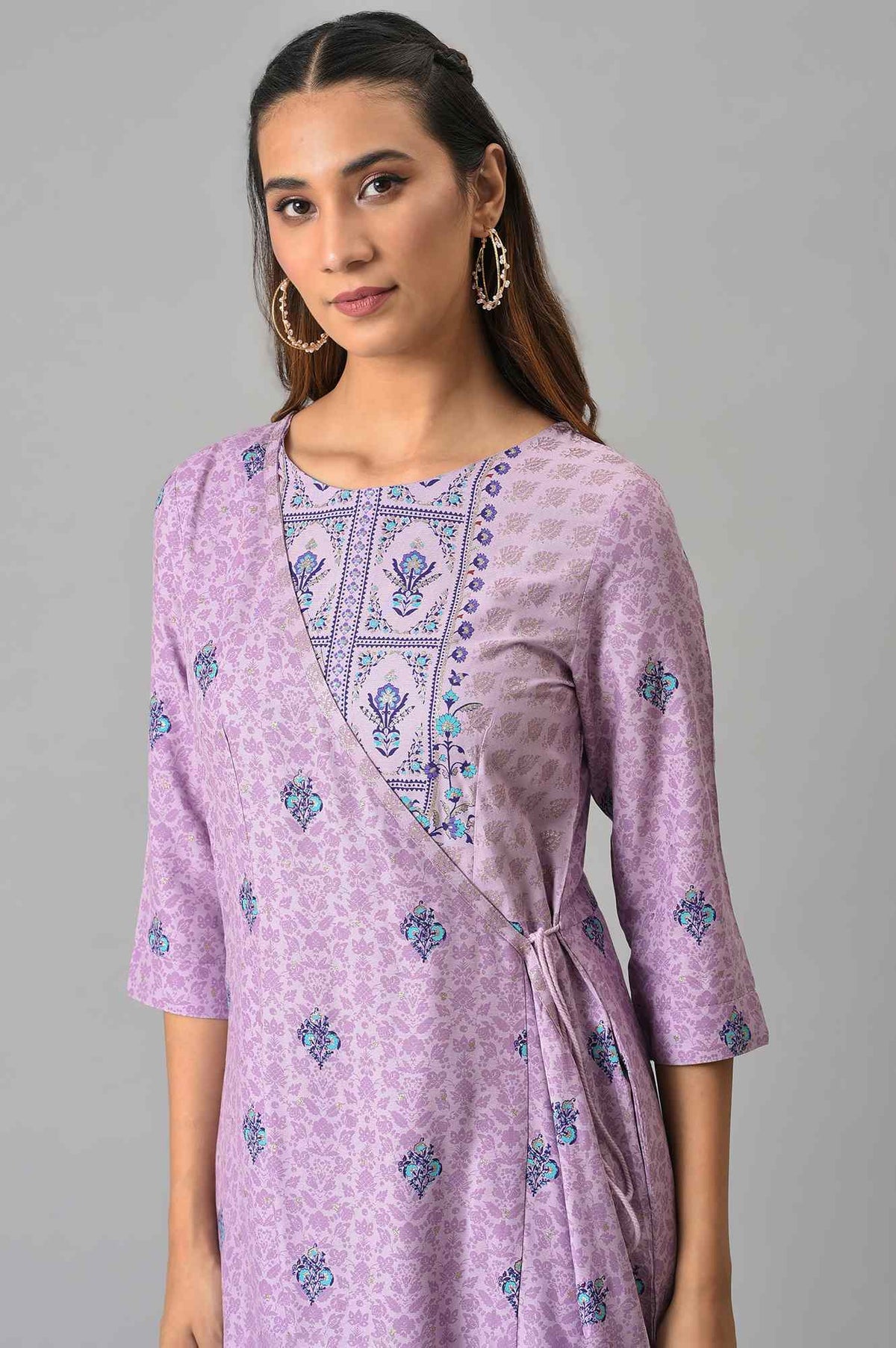 W for Woman Purple Printed Angrakha Jumpsuit | Grocsy