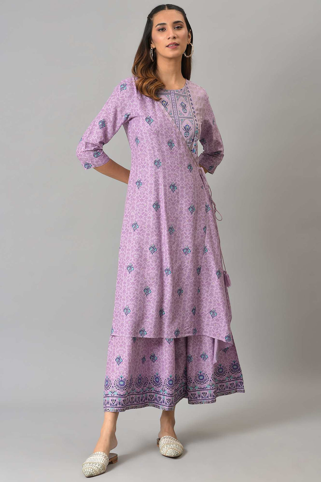W for Woman Purple Printed Angrakha Jumpsuit | Grocsy