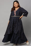 W for Woman Navy Blue Heavy Festive Plus Size Gillet Kimono Jumpsuit | Grocsy