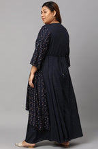 W for Woman Navy Blue Heavy Festive Plus Size Gillet Kimono Jumpsuit | Grocsy