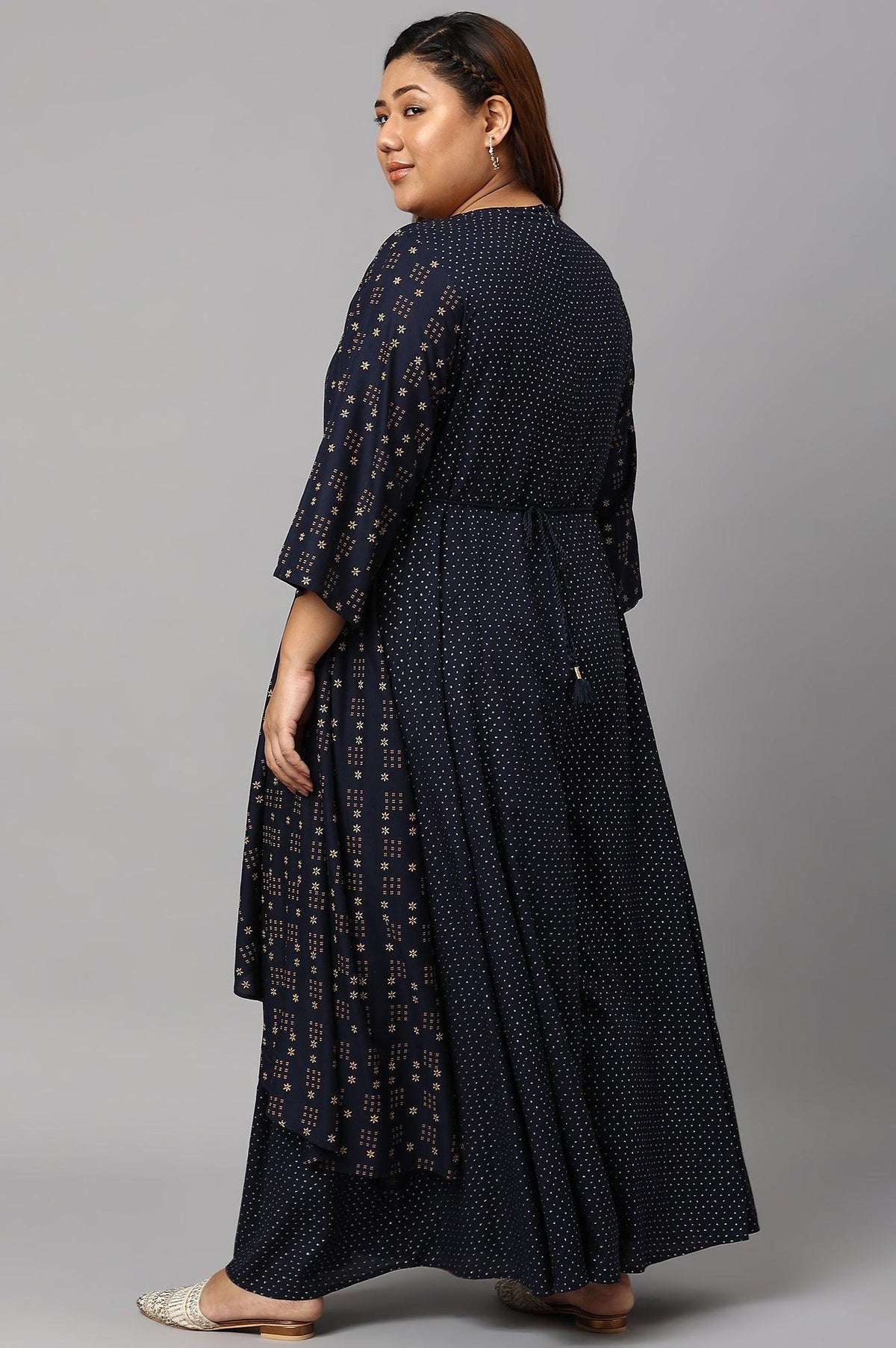 W for Woman Navy Blue Heavy Festive Plus Size Gillet Kimono Jumpsuit | Grocsy