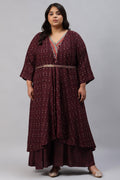 W for Woman Plus Size Chocolate Brown Heavy Festive Gillet Kimono Jumpsuit | Grocsy