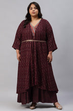W for Woman Plus Size Chocolate Brown Heavy Festive Gillet Kimono Jumpsuit | Grocsy