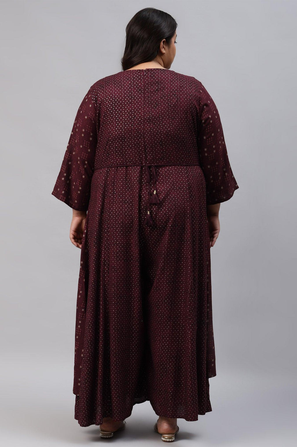 W for Woman Plus Size Chocolate Brown Heavy Festive Gillet Kimono Jumpsuit | Grocsy