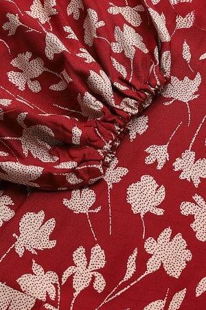 W for Woman Deep Red Floral Printed Peplum Top | Grocsy
