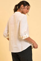 W for Woman Ecru Cotton Flax Button Down Western Top | Grocsy
