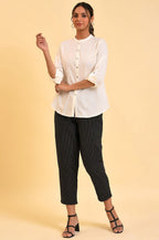 W for Woman Ecru Cotton Flax Button Down Western Top | Grocsy