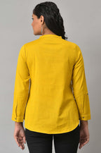 W for Woman Yellow Cotton Flax Button Down Western Top | Grocsy