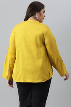 W for Woman Yellow Cotton Flax Button Down Western Plus Size Top | Grocsy