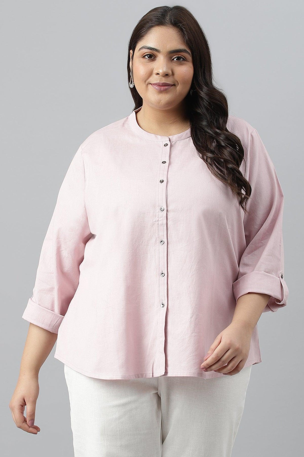 W for Woman Plus Size Light Purple Button Down Western Top | Grocsy