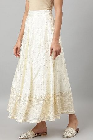 W for Woman White Printed Festive Skirt | Grocsy