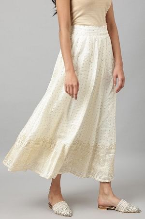 W for Woman White Printed Festive Skirt | Grocsy