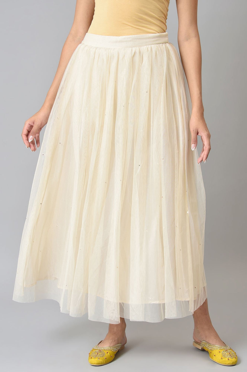 W for Woman Off-White Sequins Mesh Skirt | Grocsy