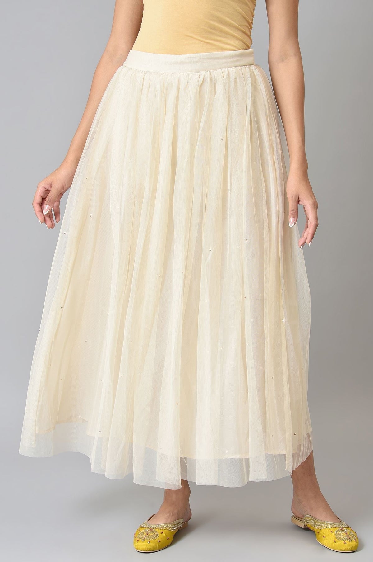 W for Woman Off-White Sequins Mesh Skirt | Grocsy