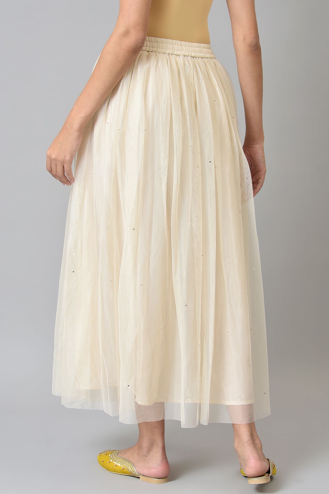 W for Woman Off-White Sequins Mesh Skirt | Grocsy