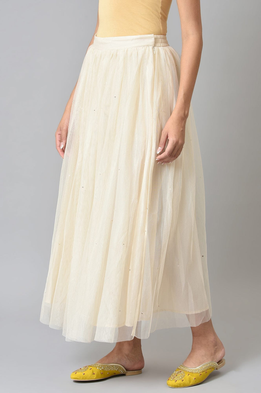W for Woman Off-White Sequins Mesh Skirt | Grocsy