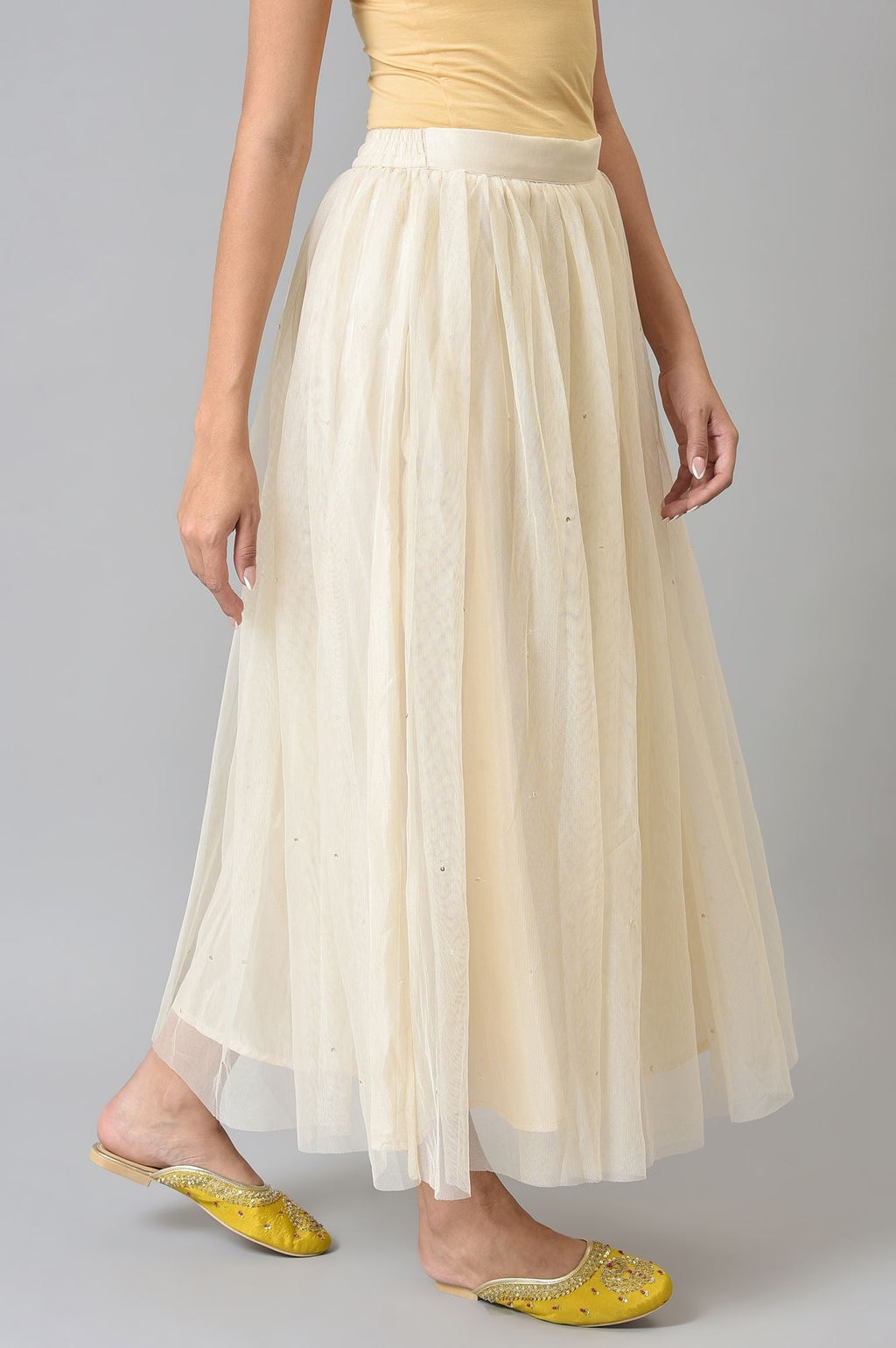 W for Woman Off-White Sequins Mesh Skirt | Grocsy