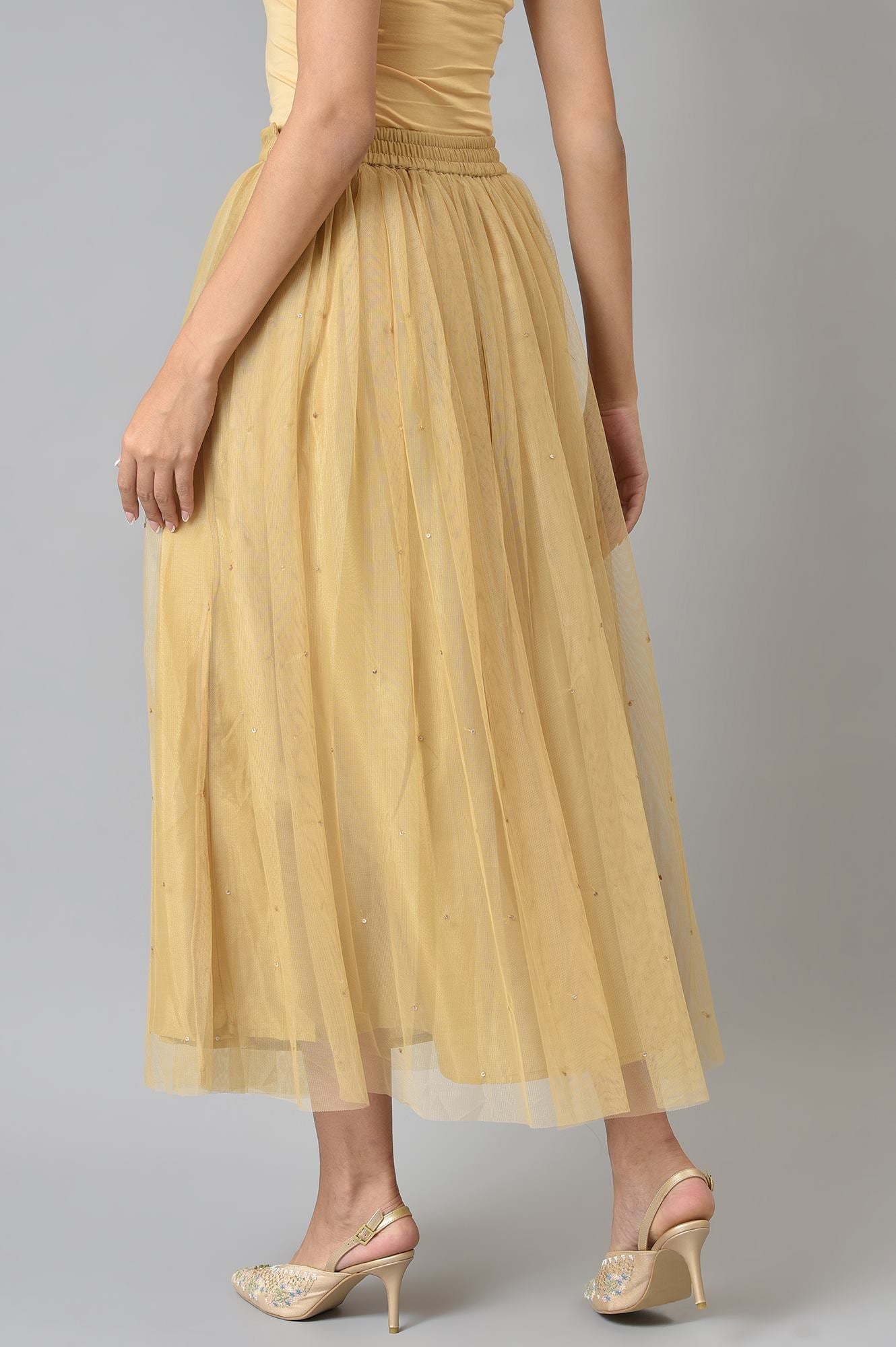 W for Woman Gold Sequins Mesh Skirt | Grocsy