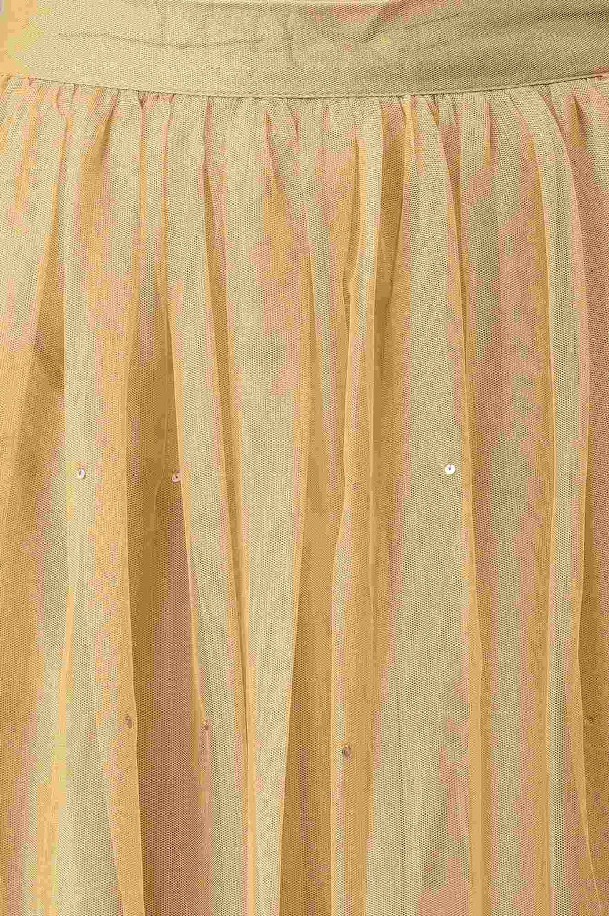 W for Woman Gold Solid Sequined Flared Mesh Skirt | Grocsy