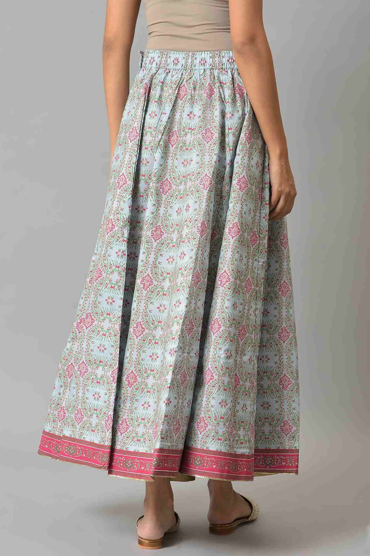 W for Woman Blue And Multicoloured Floral Skirt | Grocsy