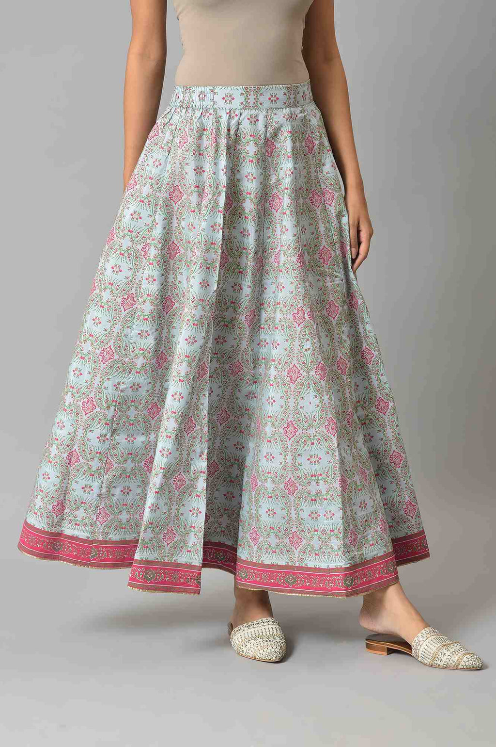 W for Woman Blue And Multicoloured Floral Skirt | Grocsy