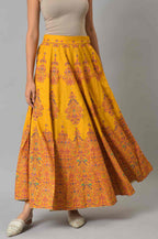 W for Woman Mustard Flared Skirt With Multicoloured Floral Print | Grocsy