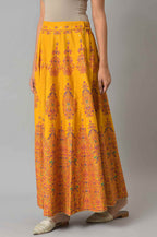W for Woman Mustard Flared Skirt With Multicoloured Floral Print | Grocsy