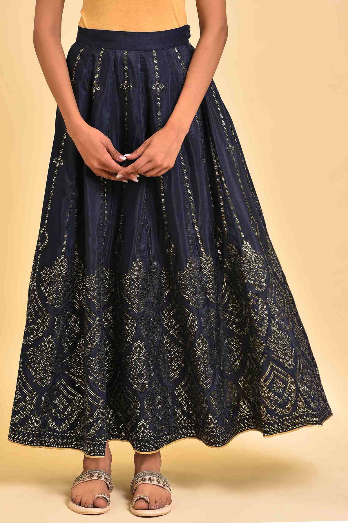 W for Woman Blue Printed Light Festive Skirt | Grocsy
