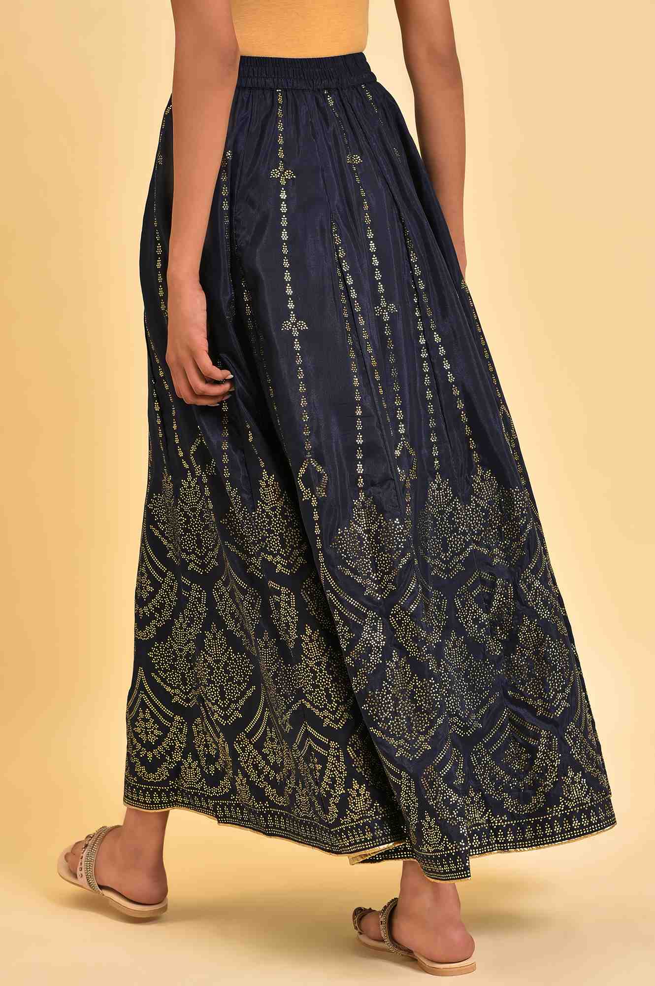 W for Woman Blue Printed Light Festive Skirt | Grocsy