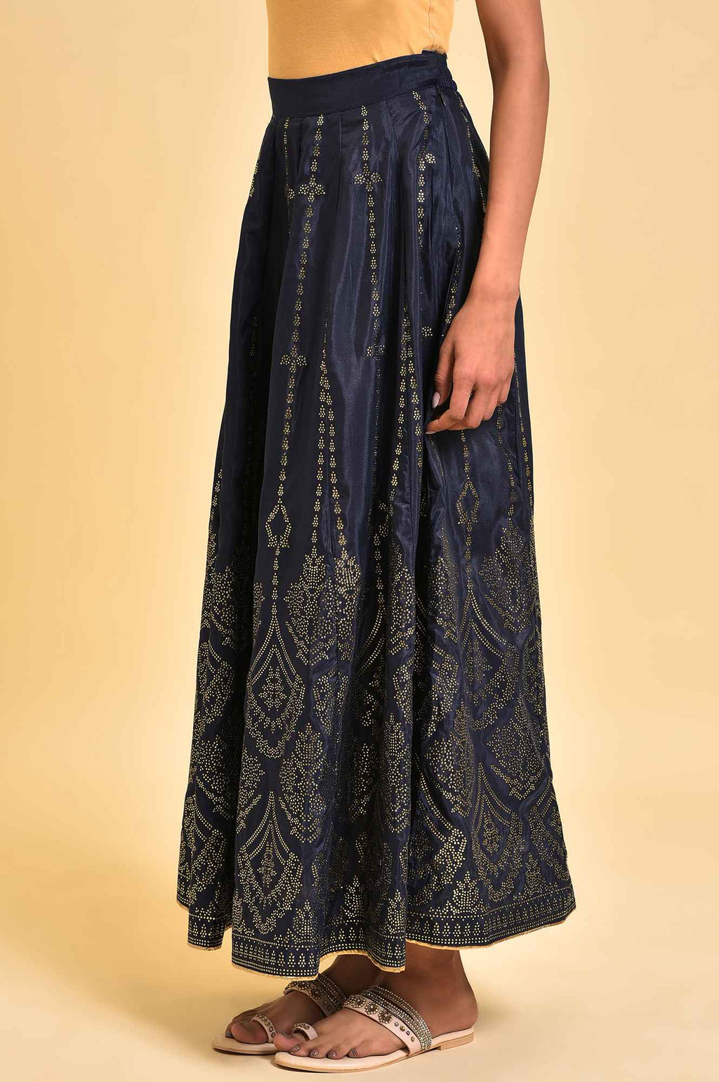 W for Woman Blue Printed Light Festive Skirt | Grocsy